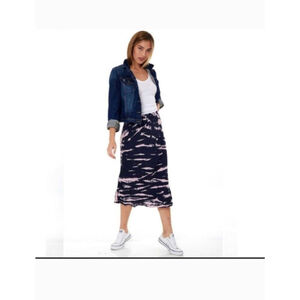 Navy and Pink Tie-Dye Midi Skirt